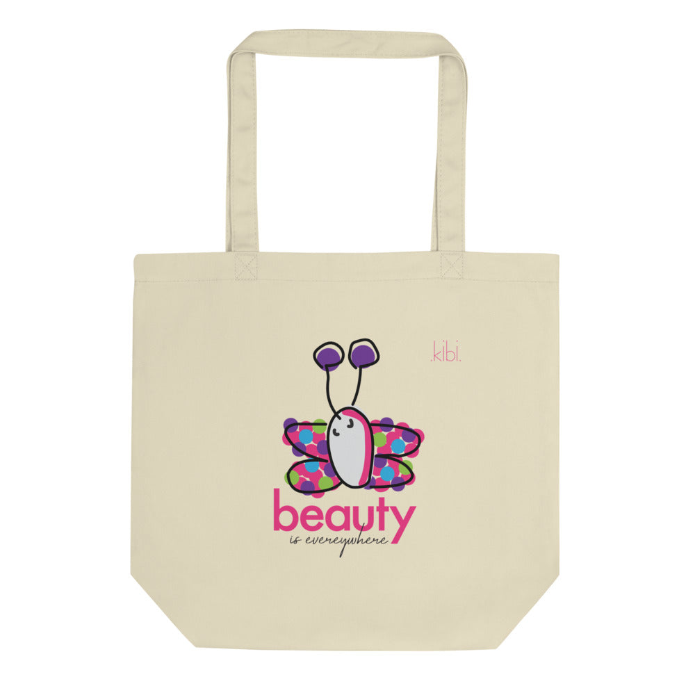 Small Lightweight Cotton Reusable Travel Tote - Beauty Butterfly - Natural