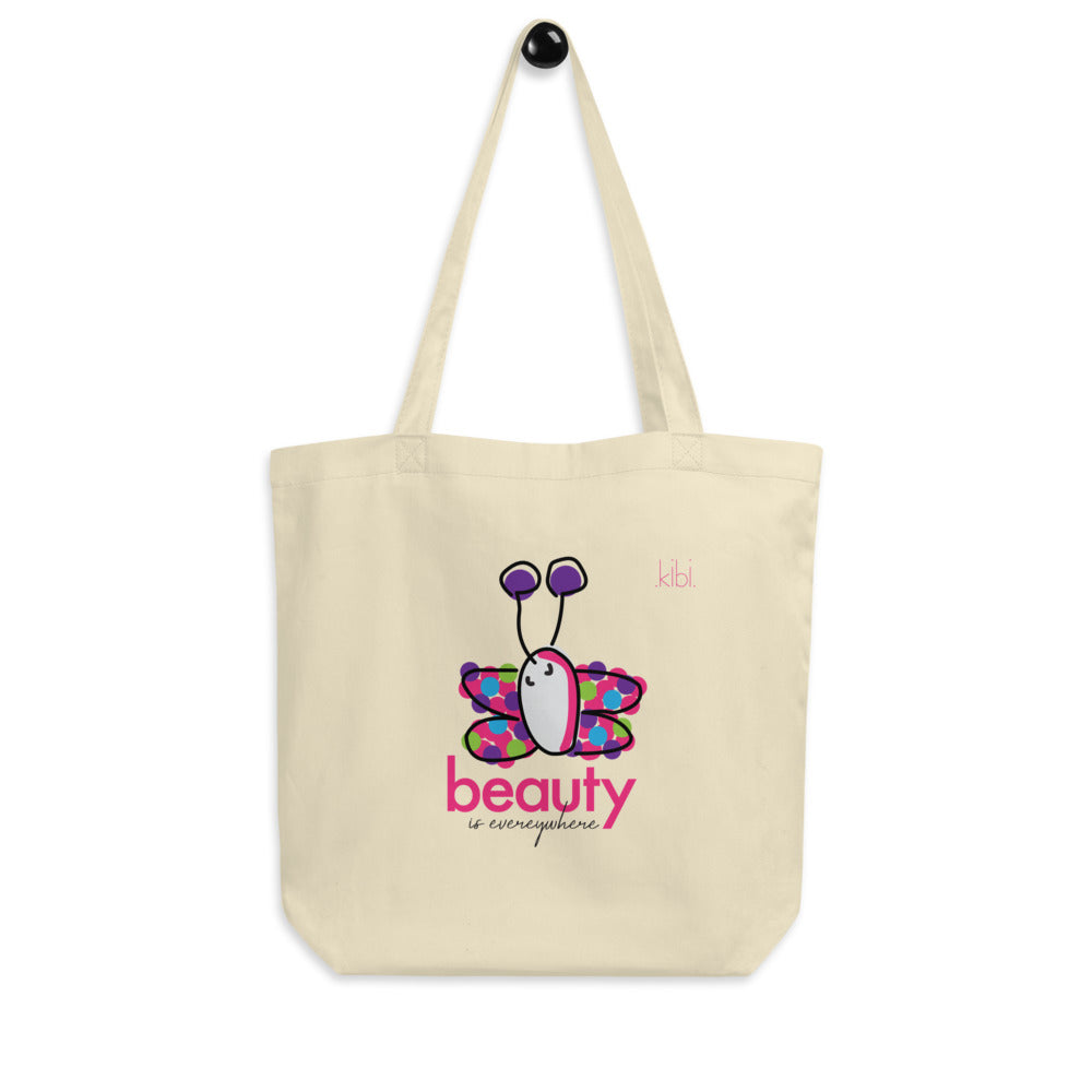 Small Lightweight Cotton Reusable Travel Tote - Beauty Butterfly - Natural