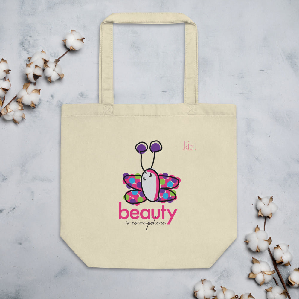 Small Lightweight Cotton Reusable Travel Tote - Beauty Butterfly - Natural