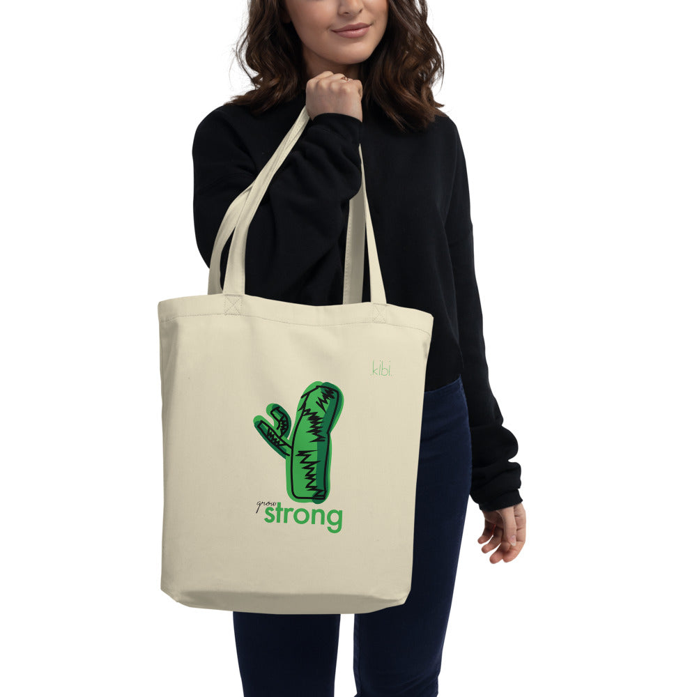 Small Lightweight Cotton Reusable Travel Tote - Grow Cactus - Natural