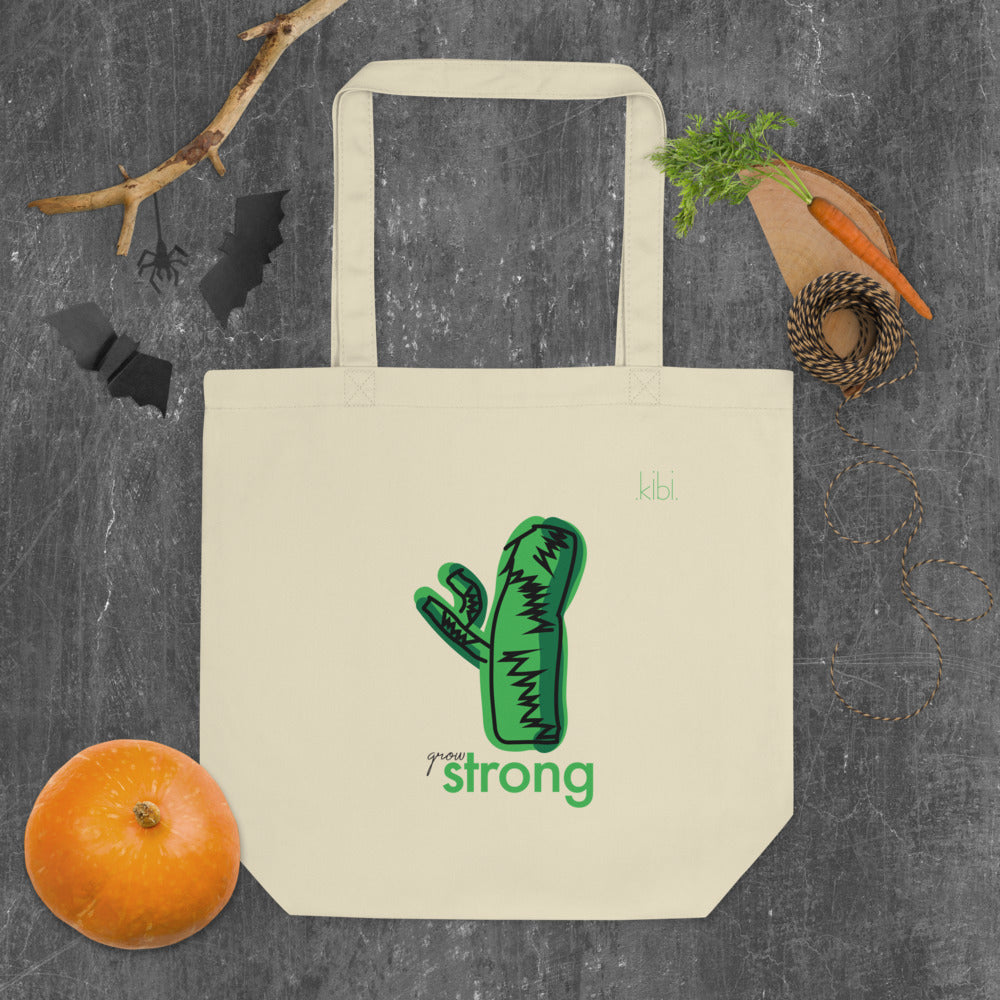 Small Lightweight Cotton Reusable Travel Tote - Grow Cactus - Natural