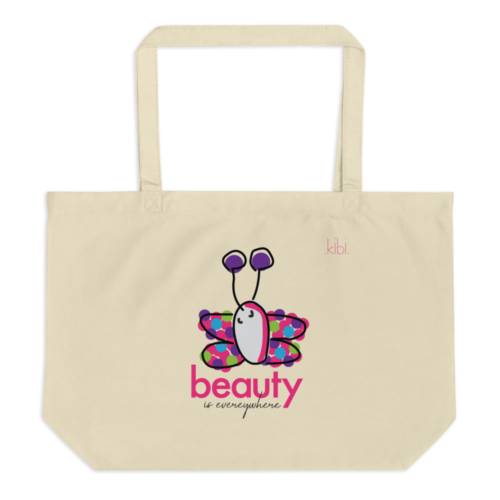 Large Lightweight Cotton Reusable Travel Tote - Beauty Butterfly - Natural