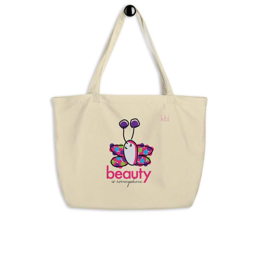 Large Lightweight Cotton Reusable Travel Tote - Beauty Butterfly - Natural