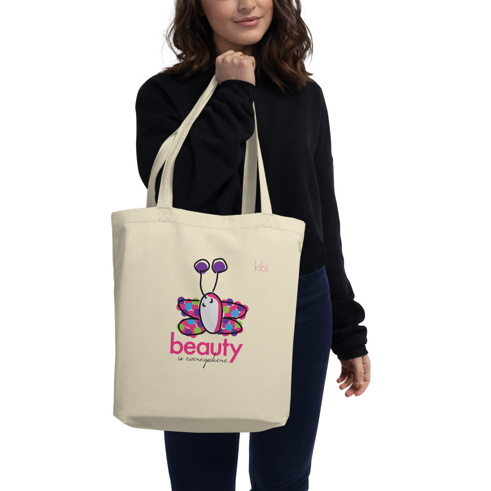 Small Lightweight Cotton Reusable Travel Tote - Beauty Butterfly - Natural