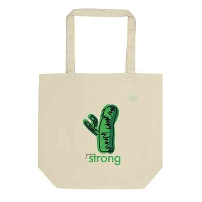 Small Lightweight Cotton Reusable Travel Tote - Grow Cactus - Natural