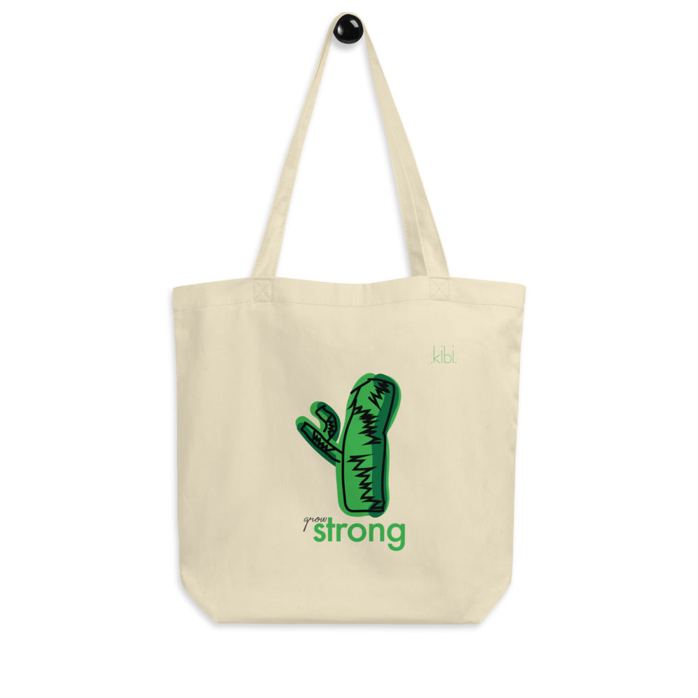Small Lightweight Cotton Reusable Travel Tote - Grow Cactus - Natural