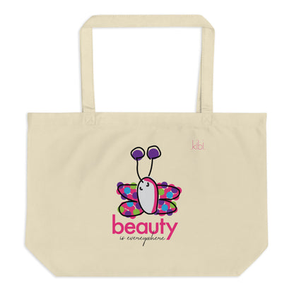Large Lightweight Cotton Reusable Travel Tote - Beauty Butterfly - Natural